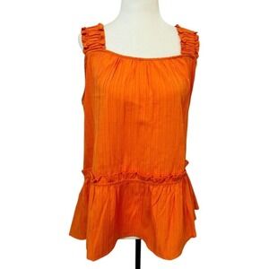 NEW Cleo Ruffle Peplum Tank Top Sleeveless‎ Textured Orange Casual Large